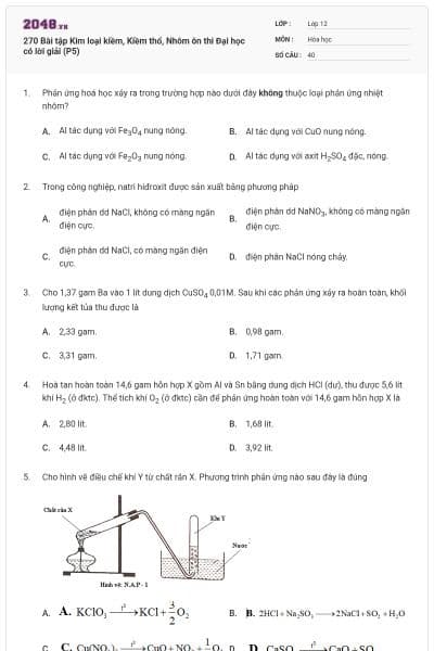 270 Bài tập Kim loại kiềm, Kiềm thổ, Nhôm ôn thi Đại học có lời giải (P5)