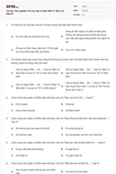 16 Câu Trắc nghiệm Tin học lớp 3 Cánh diều F1 Bài 2 có đáp án