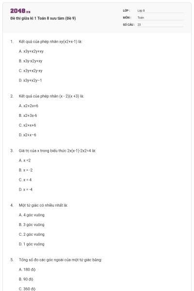 Đề thi giữa kì 1 Toán 8 sưu tầm (Đề 9)