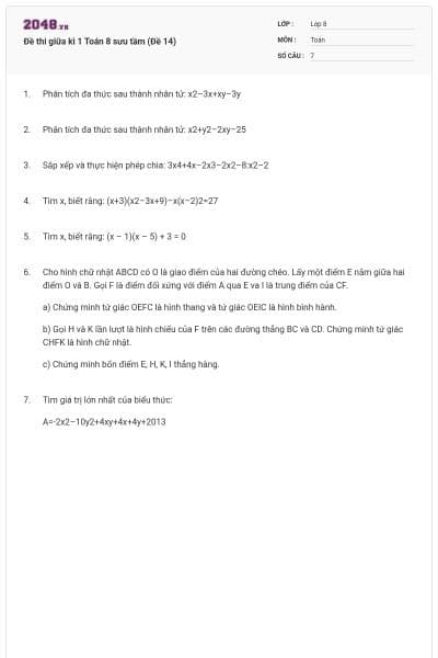 Đề thi giữa kì 1 Toán 8 sưu tầm (Đề 14)