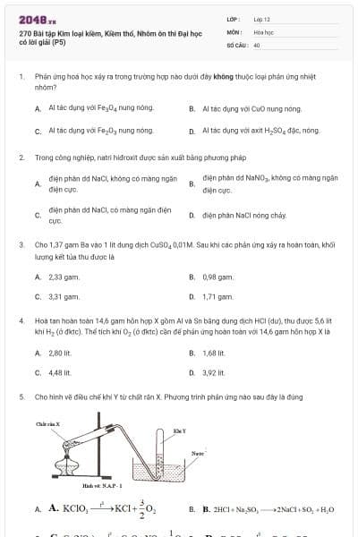 270 Bài tập Kim loại kiềm, Kiềm thổ, Nhôm ôn thi Đại học có lời giải (P5)
