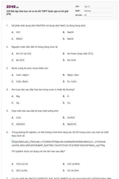 330 Bài tập Hóa học vô cơ ôn thi THPT Quốc gia có lời giải (P8)