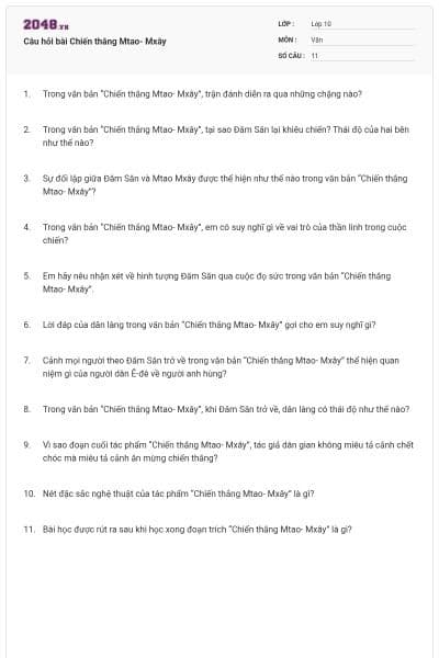 Câu hỏi bài Chiến thắng Mtao- Mxây