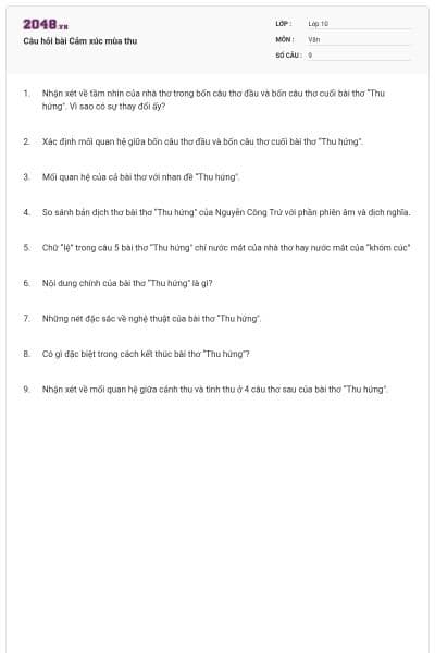 Câu hỏi bài Cảm xúc mùa thu