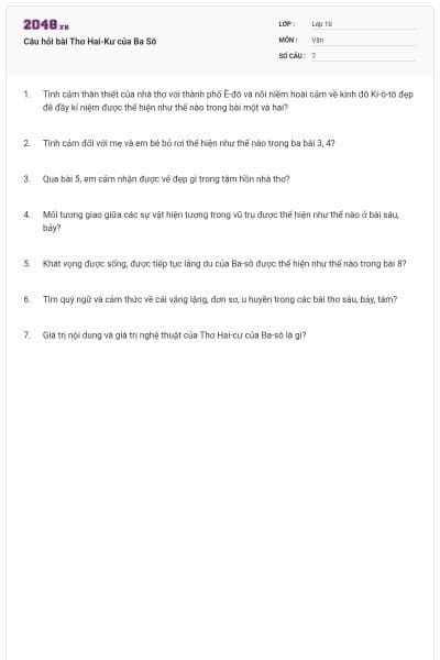 Câu hỏi bài Thơ Hai-Kư của Ba Sô