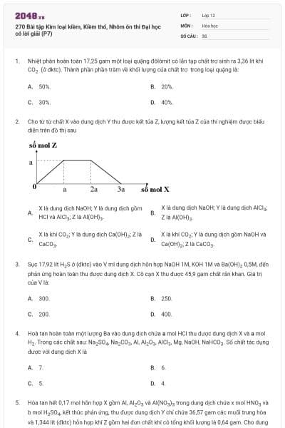 270 Bài tập Kim loại kiềm, Kiềm thổ, Nhôm ôn thi Đại học có lời giải (P7)