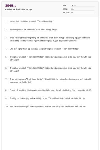 Câu hỏi bài Trích diễm thi tập