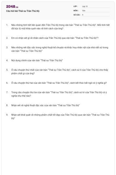 Câu hỏi bài Thái sư Trần Thủ Độ