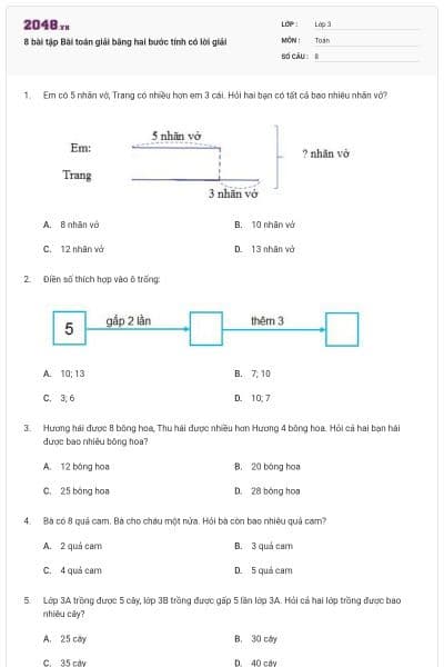 8 bài tập Bài toán giải bằng hai bước tính có lời giải