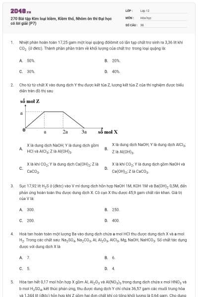 270 Bài tập Kim loại kiềm, Kiềm thổ, Nhôm ôn thi Đại học có lời giải (P7)