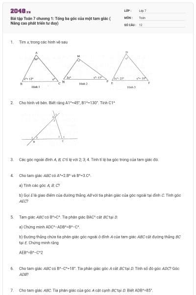 Bài tập Toán 7 chương 1: Tổng ba góc của một tam giác ( Nâng cao phát triển tư duy)