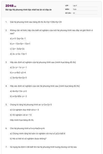 Bài tập Hệ phương trình bậc nhất hai ẩn có đáp án