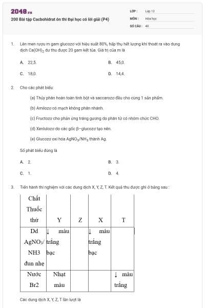 200 Bài tập Cacbohidrat ôn thi Đại học có lời giải (P4)