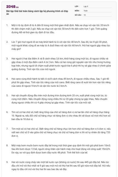 Bài tập Giải bài toán bằng cách lập hệ phương trình có đáp án