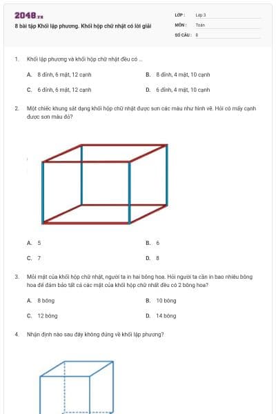 8 bài tập Khối lập phương. Khối hộp chữ nhật có lời giải
