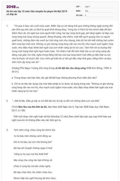 Đề thi vào lớp 10 môn Văn chuyên Sư phạm Hà Nội 2019 có đáp án