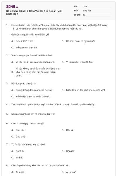 Đề kiểm tra Giữa kì 2 Tiếng Việt lớp 4 có đáp án (Mới nhất)_ Đề 4