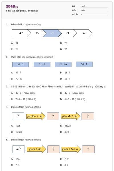 8 bài tập Bảng chia 7 có lời giải