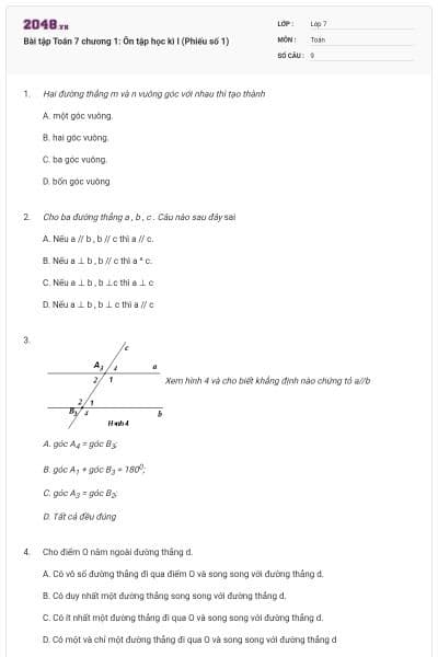 Bài tập Toán 7 chương 1: Ôn tập học kì I (Phiếu số 1)