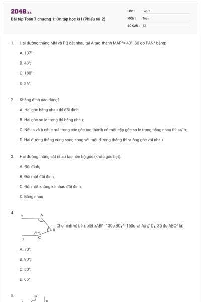 Bài tập Toán 7 chương 1: Ôn tập học kì I (Phiếu số 2)
