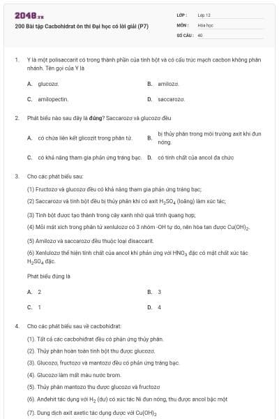200 Bài tập Cacbohidrat ôn thi Đại học có lời giải (P7)
