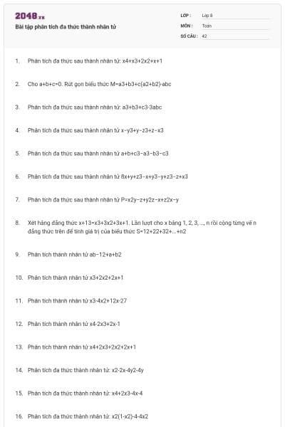 Bài tập phân tích đa thức thành nhân tử