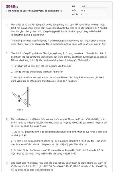 Tổng hợp Đề thi vào 10 chuyên Vật Lí có đáp án (Đề 1)