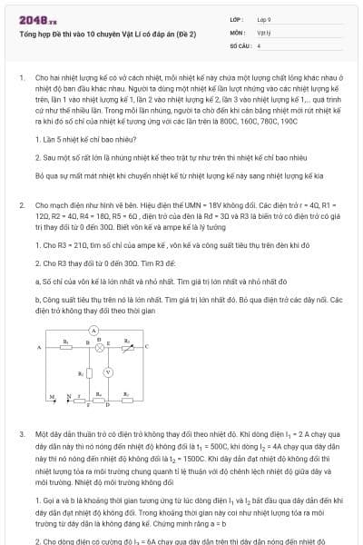 Tổng hợp Đề thi vào 10 chuyên Vật Lí có đáp án (Đề 2)