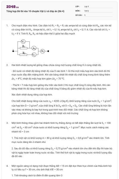Tổng hợp Đề thi vào 10 chuyên Vật Lí có đáp án (Đề 4)