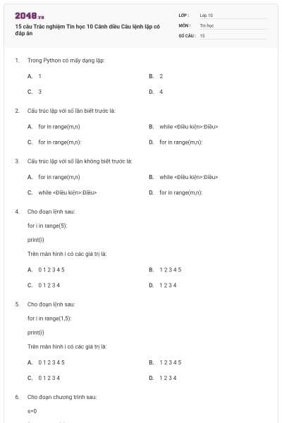 15 câu Trắc nghiệm Tin học 10 Cánh diều Câu lệnh lặp có đáp án