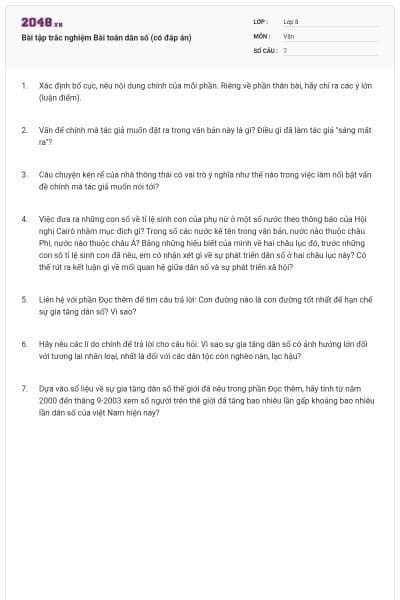 Bài tập trắc nghiệm Bài toán dân số (có đáp án)