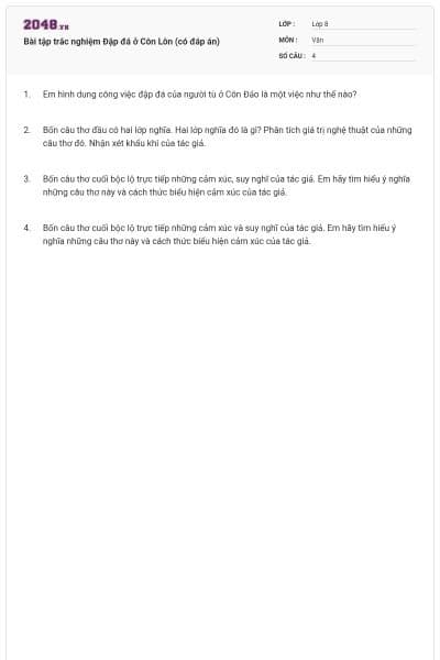 Bài tập trắc nghiệm Đập đá ở Côn Lôn (có đáp án)