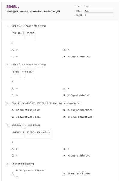8 bài tập So sánh các số có năm chữ số có lời giải