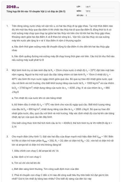 Tổng hợp Đề thi vào 10 chuyên Vật Lí có đáp án (Đề 5)