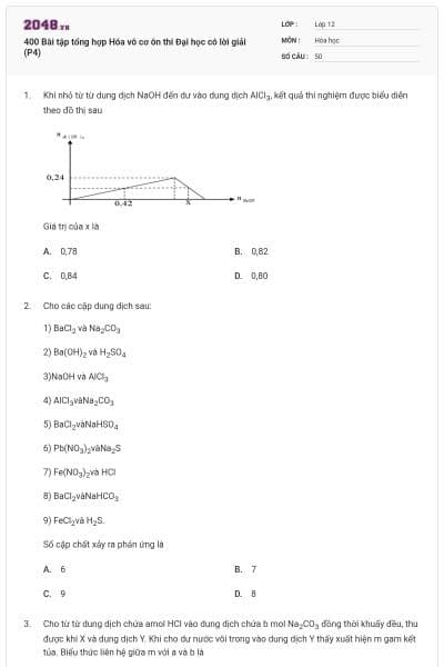 400 Bài tập tổng hợp Hóa vô cơ ôn thi Đại học có lời giải (P4)