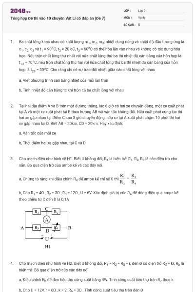 Tổng hợp Đề thi vào 10 chuyên Vật Lí có đáp án (Đề 7)