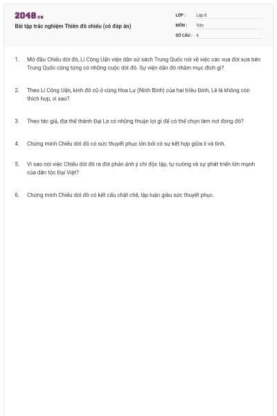 Bài tập trắc nghiệm Thiên đô chiếu (có đáp án)