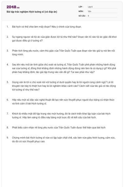 Bài tập trắc nghiệm Hịch tướng sĩ (có đáp án)