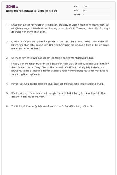Bài tập trắc nghiệm Nước Đại Việt ta (có đáp án)