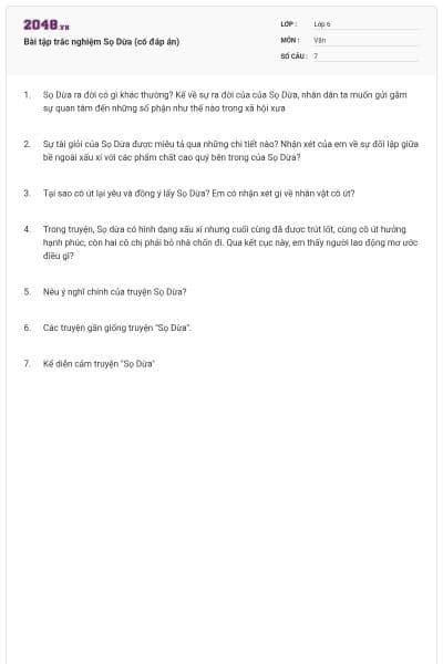 Bài tập trắc nghiệm Sọ Dừa (có đáp án)