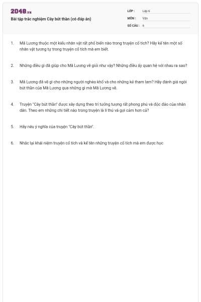 Bài tập trắc nghiệm Cây bút thần (có đáp án)