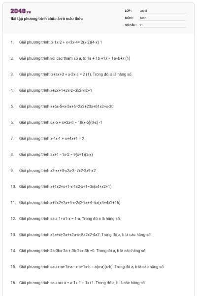 Bài tập phương trình chứa ẩn ở mẫu thức