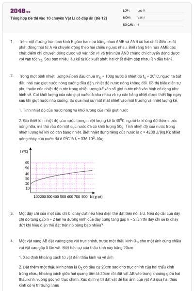 Tổng hợp Đề thi vào 10 chuyên Vật Lí có đáp án (Đề 12)