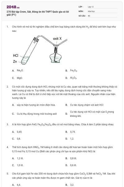 270 Bài tập Crom, Sắt, Đồng ôn thi THPT Quốc gia có lời giải (P1)