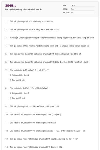 Bài tập bất phương trình bậc nhất một ẩn