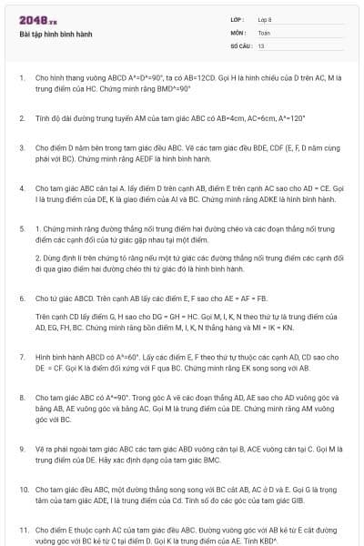 Bài tập hình bình hành