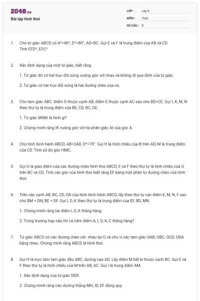 Bài tập hình thoi