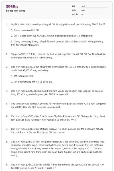Bài tập hình vuông