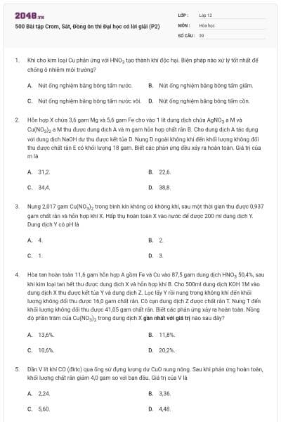500 Bài tập Crom, Sắt, Đồng ôn thi Đại học có lời giải (P2)
