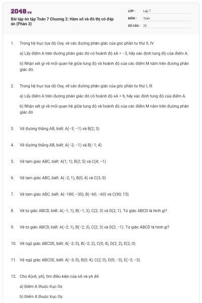 Bài tập ôn tập Toán 7 Chương 2: Hàm số và đồ thị có đáp án (Phần 3)